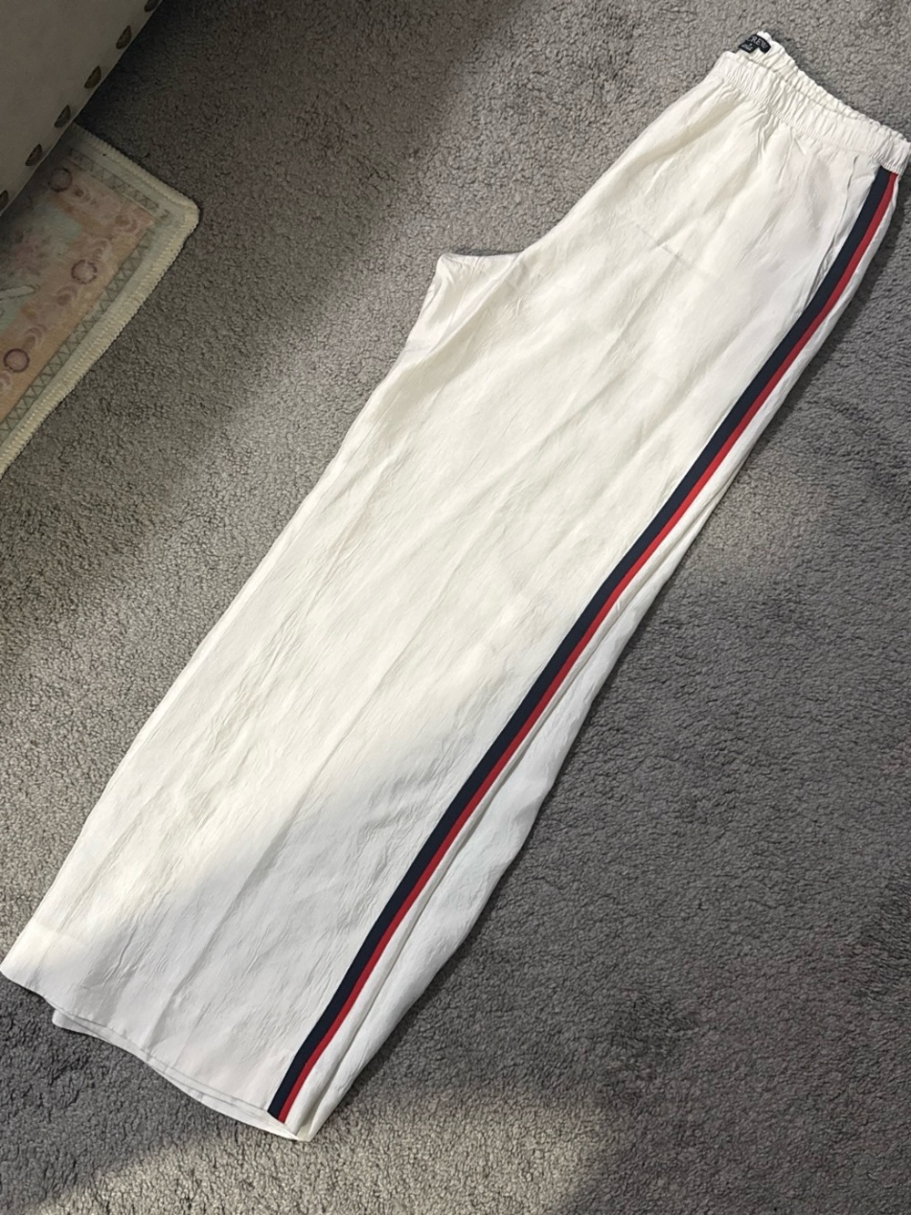 J. Crew Cream Wide-Leg Pants with Navy and Red Side Stripes - Picture 6 of 6